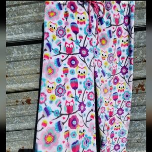 Fleece Pajama Drama Lounge Pants with Owls & Flowers
